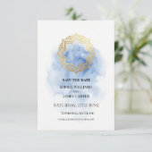 Blauw Gouden Aquarel Bruiloft Save The Date (Staand voorkant)