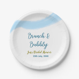 Blauw gouden aquarel bubbelend en brunch bruids- papieren bordje