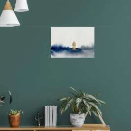 Blauw Gouden Aquarel Horizon Poster