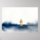Blauw Gouden Aquarel Horizon Poster (Voorkant)