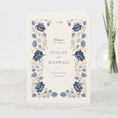 Blauw Gouden Art Nouveau Bruiloft Programma (Voorkant)