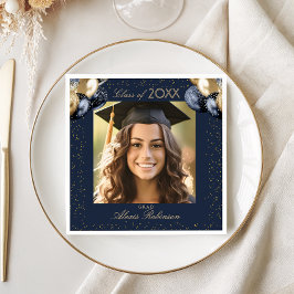 Blauw Gouden Ballon Glitter Afstudeerfeest Foto Servet