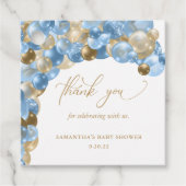 Blauw & Gouden Ballonboog Dank u Baby shower Bedankjes Labels (Voorkant)