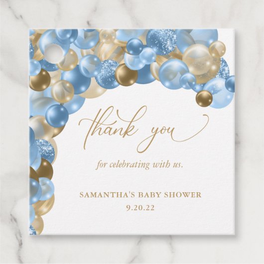 Blauw & Gouden Ballonboog Dank u Baby shower Bedankjes Labels (Voorkant)