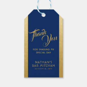 Blauw Gouden Bar Mitzvah Favor Dank u Cadeaulabel