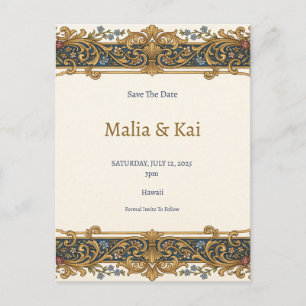 Blauw Gouden Barok Save the Date Aankondigingskaart