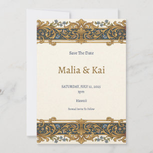 Blauw Gouden Barok Save the Date Kaart