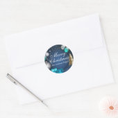 Blauw & Gouden Bauble Vrolijke Kerstmis Sticker (Envelop)