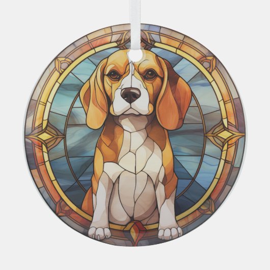 Blauw Gouden Beagle Puppy Glas Ornament (Voorkant)