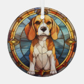 Blauw Gouden Beagle Puppy Glas Ornament (Achterkant)