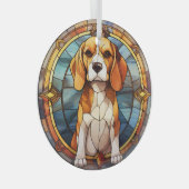 Blauw Gouden Beagle Puppy Glas Ornament (Voorkant Rechts)
