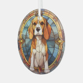 Blauw Gouden Beagle Puppy Glas Ornament (Voorkant links)