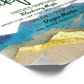 Blauw Gouden Bergen Bruiloft Drank Menu Poster (Hoek)