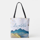Blauw Gouden Bergen Bruiloft Moeder van de Bruideg Tote Bag (Achterkant)