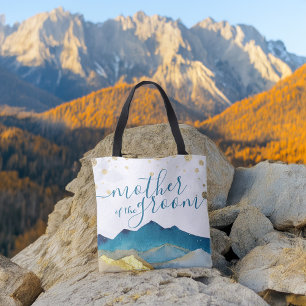 Blauw Gouden Bergen Bruiloft Moeder van de Bruideg Tote Bag