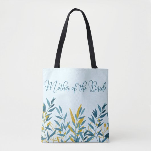 Blauw Gouden Blad Moeder van Bruid Trouwcadeau Tote Bag (Voorkant)