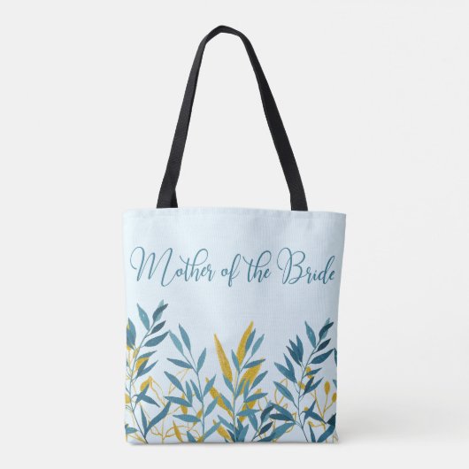 Blauw Gouden Blad Moeder van Bruid Trouwcadeau Tote Bag (Achterkant)
