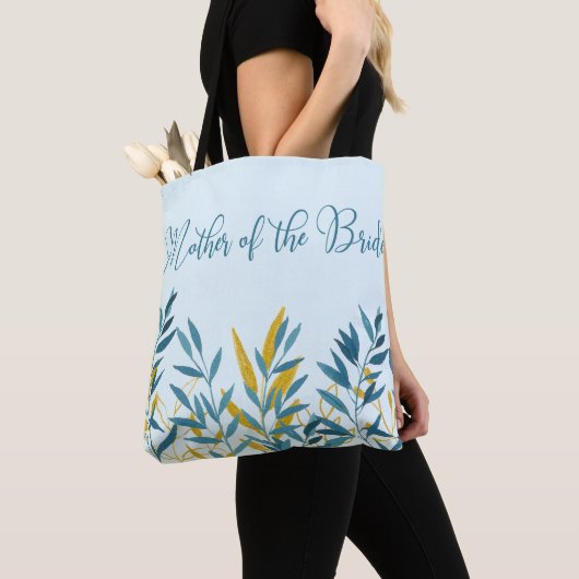 Blauw Gouden Blad Moeder van Bruid Trouwcadeau Tote Bag (Dichtbij)