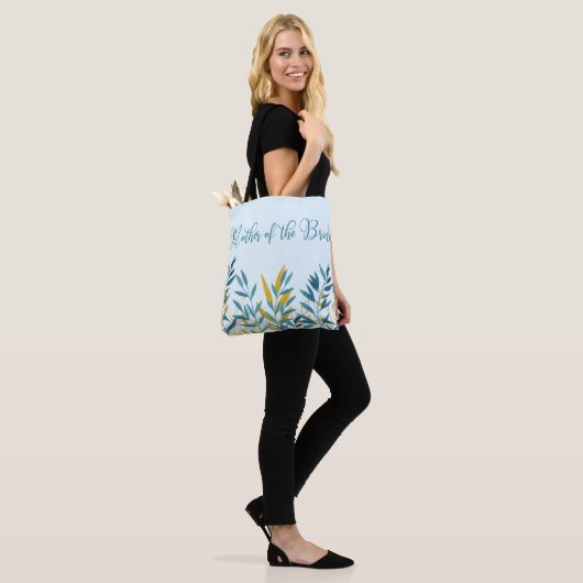 Blauw Gouden Blad Moeder van Bruid Trouwcadeau Tote Bag (Op model)
