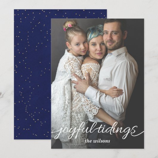 Blauw Gouden Blijde Boodschap Script Aangepaste Fo Feestdagenkaart (Voorkant / Achterkant)