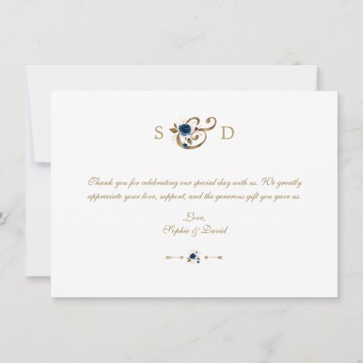 Blauw Gouden Bloem Bruiloft Bedankt (Achterkant)