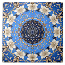 Blauw Gouden Bloem Keramische Tegel Tegeltje