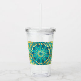 Blauw Gouden Bloem Mandala Acryl Drinkbeker