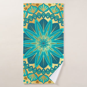 Blauw Gouden Bloem Mandala Badhanddoek