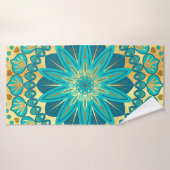 Blauw Gouden Bloem Mandala Badhanddoek (Badhanddoek)