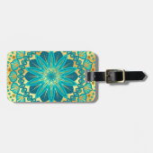 Blauw Gouden Bloem Mandala Bagagelabel (Voorkant horizontaal)