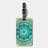 Blauw Gouden Bloem Mandala Bagagelabel (Voorkant verticaal)