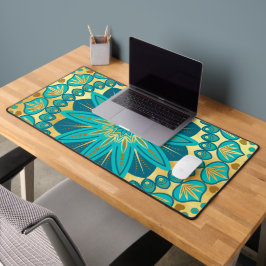 Blauw Gouden Bloem Mandala Bureaumat