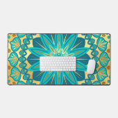 Blauw Gouden Bloem Mandala Bureaumat (Keyboard & Muis)