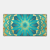 Blauw Gouden Bloem Mandala Bureaumat (Voorkant)