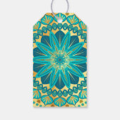 Blauw Gouden Bloem Mandala Cadeaulabel (Achterkant)
