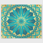 Blauw Gouden Bloem Mandala Cadeaupapier (Vlak)
