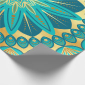Blauw Gouden Bloem Mandala Cadeaupapier (Hoek)
