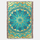 Blauw Gouden Bloem Mandala Deken (Voorkant Verticaal)