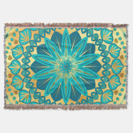 Blauw Gouden Bloem Mandala Deken