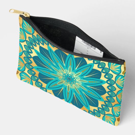 Blauw Gouden Bloem Mandala Etui (Open)