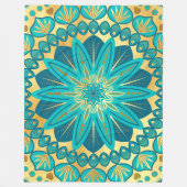 Blauw Gouden Bloem Mandala Fleece Deken (Voorkant)