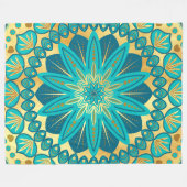 Blauw Gouden Bloem Mandala Fleece Deken (Voorkant (Horizontaal))