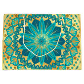 Blauw Gouden Bloem Mandala Groot Cadeauzakje (Voorkant)