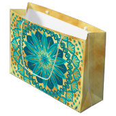 Blauw Gouden Bloem Mandala Groot Cadeauzakje (Voorkant Gekanteld)