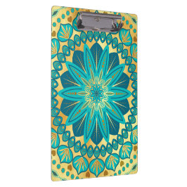 Blauw Gouden Bloem Mandala Klembord