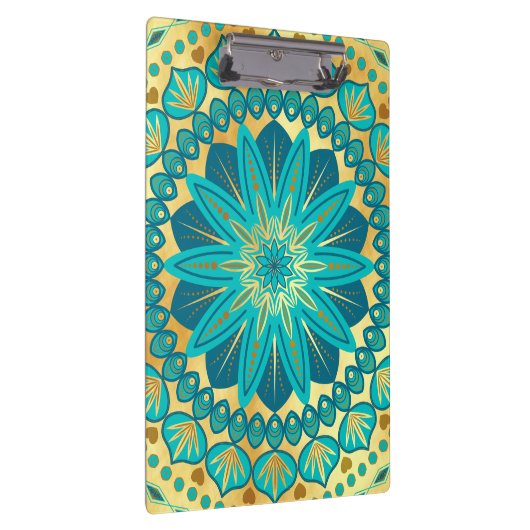 Blauw Gouden Bloem Mandala Klembord (Rechts)
