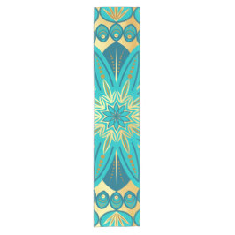 Blauw Gouden Bloem Mandala Korte Tafelloper