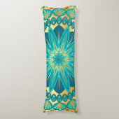 Blauw Gouden Bloem Mandala Lichaamskussen (Voorkant Verticaal)