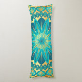 Blauw Gouden Bloem Mandala Lichaamskussen (Achterkant (Verticaal))