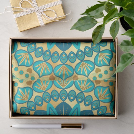 Blauw Gouden Bloem Mandala Tissuepapier (Geschenk)